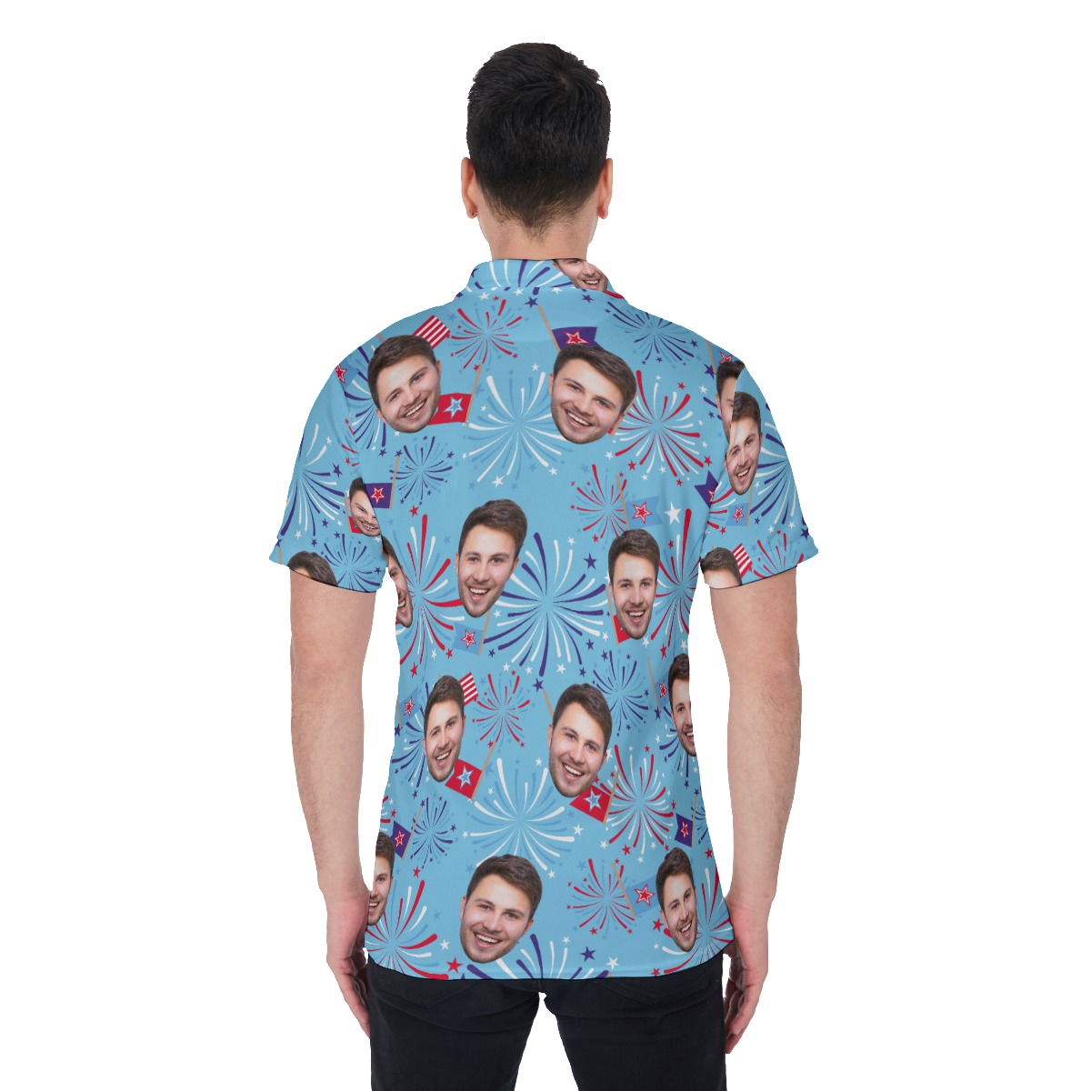 Festive Patriotic Men's Polo Shirt With Custom Face