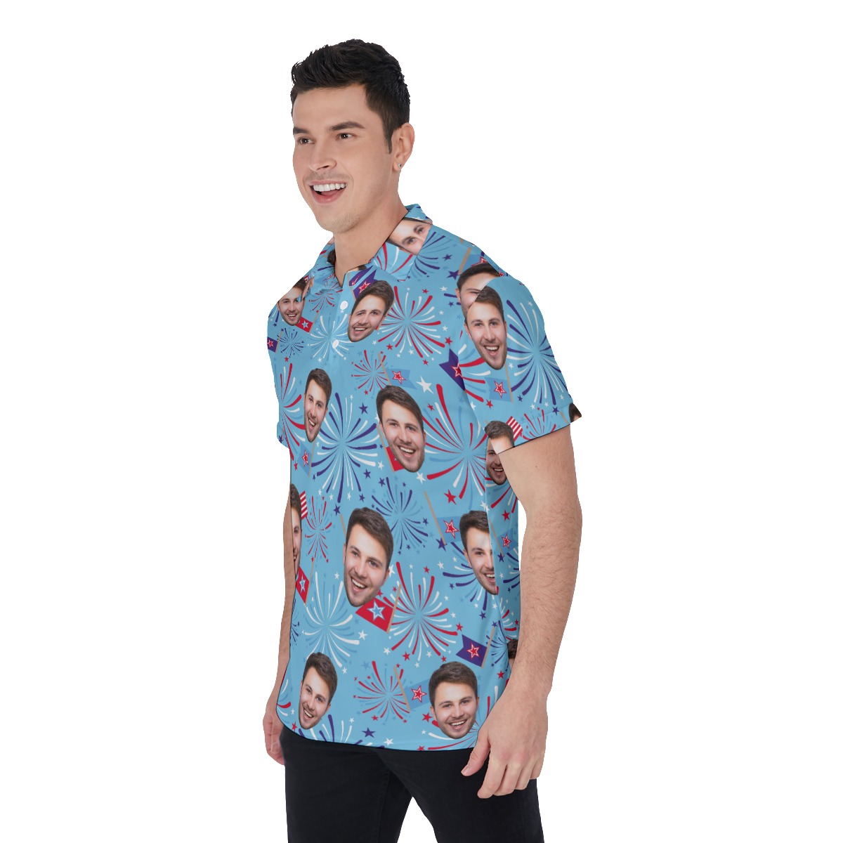 Festive Patriotic Men's Polo Shirt With Custom Face