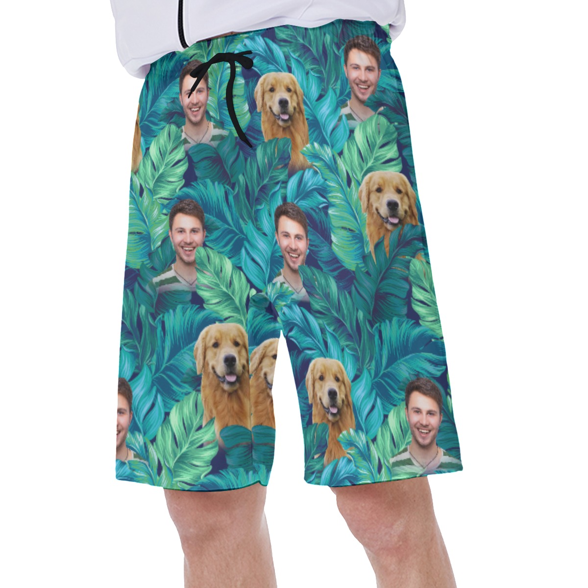 Custom Dog And Owner Face Hawaiian Swim Trunks For Men