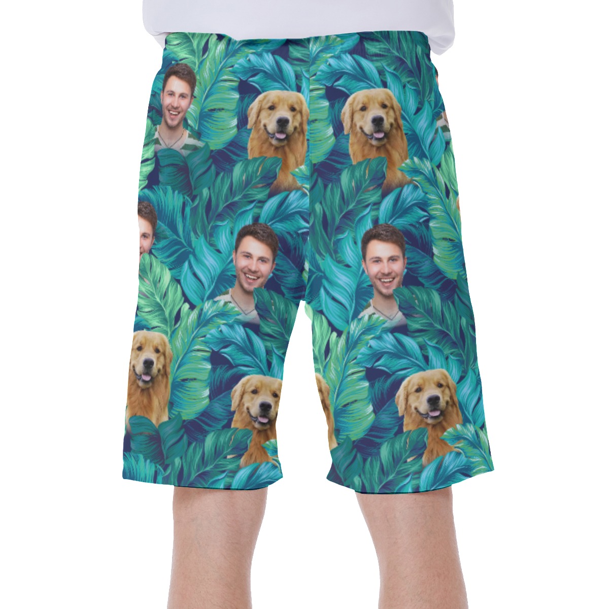 Custom Dog And Owner Face Hawaiian Swim Trunks For Men
