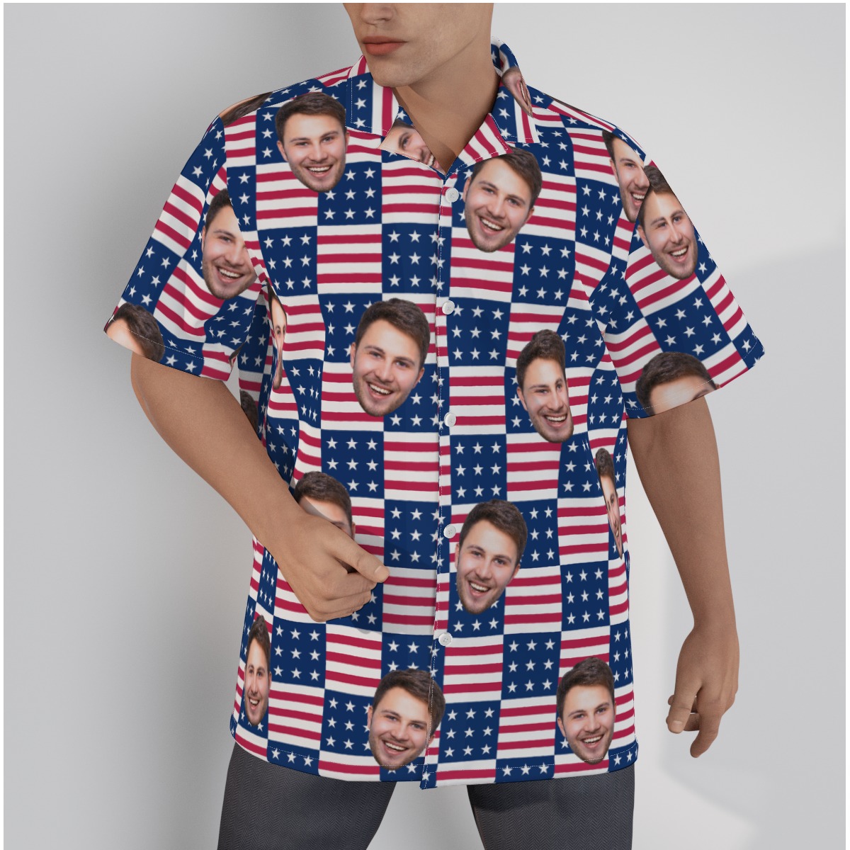 American Flag Hawaiian Shirt With Custom Multi Face - variant image 1