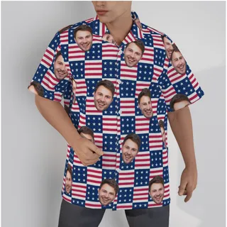 American Flag Hawaiian Shirt With Custom Multi Face