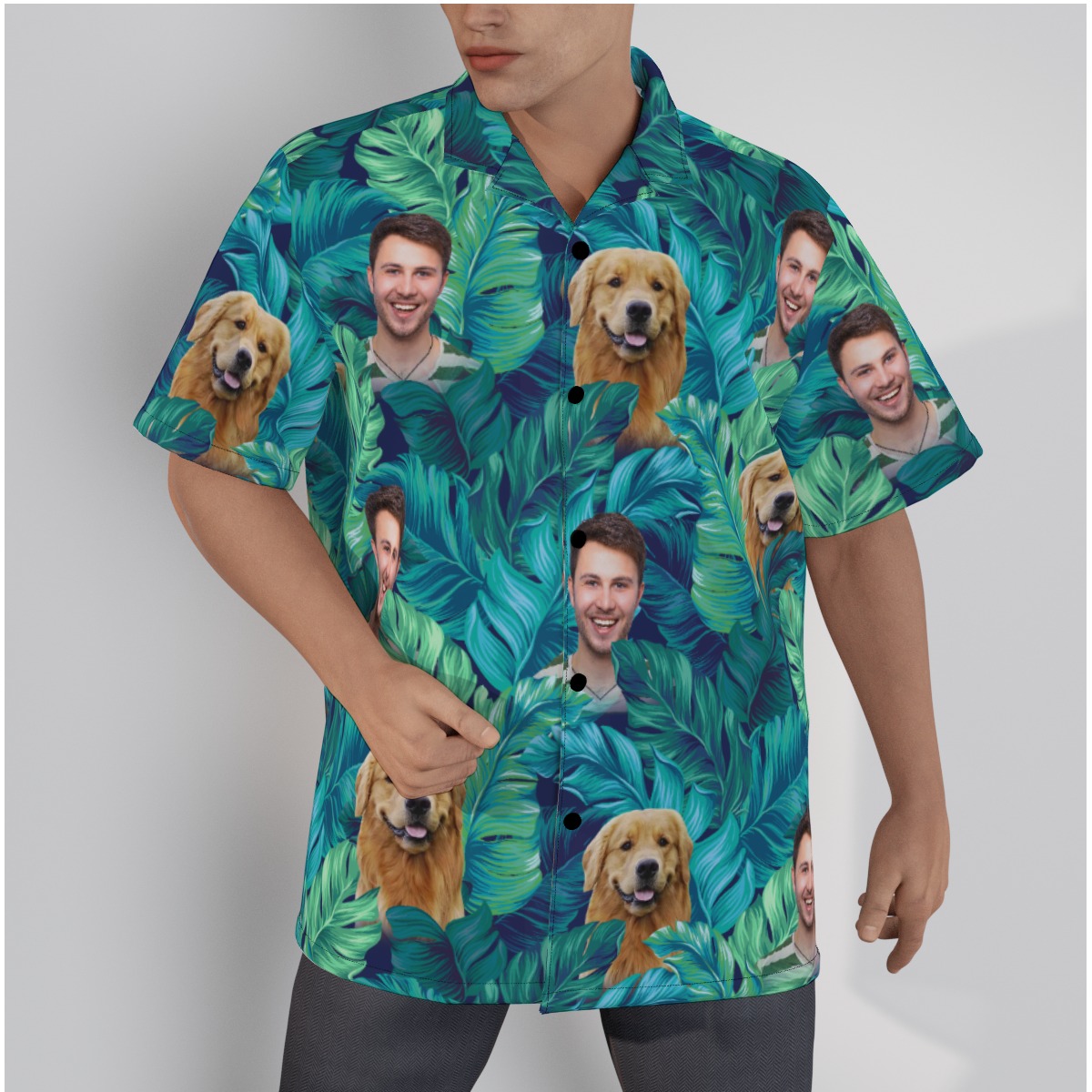 Custom Face And Dog Hawaiian Shirt - variant image 1