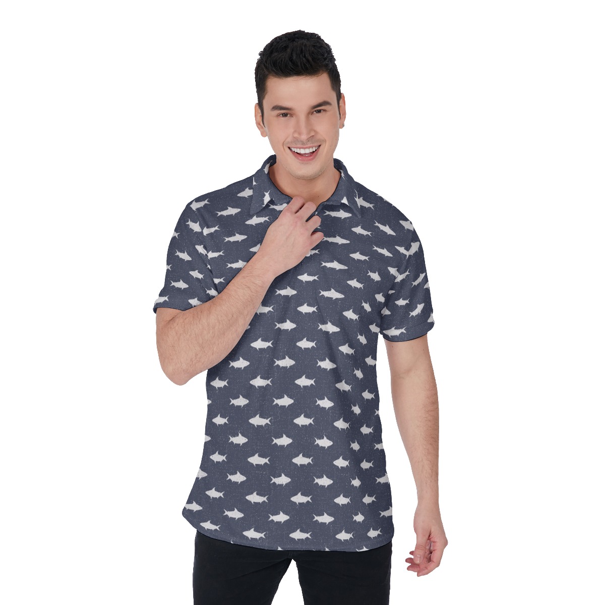Shark Hawaiian Polo Shirt For Men - variant image 1