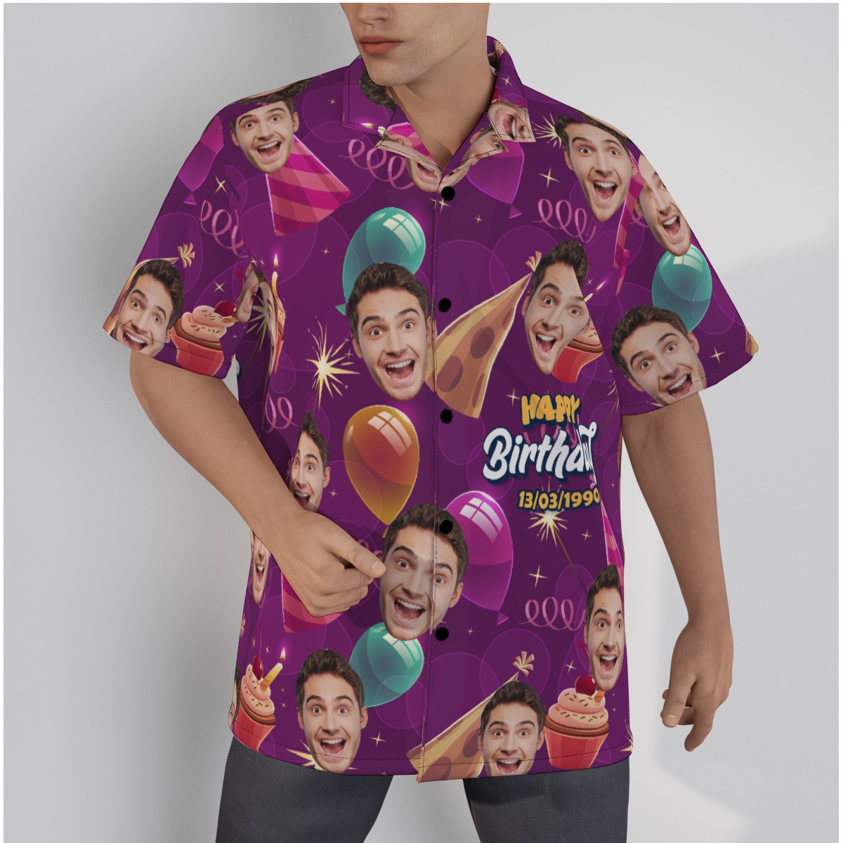 Funny Custom Face And Date Birthday Hawaiian Shirt - variant image 1