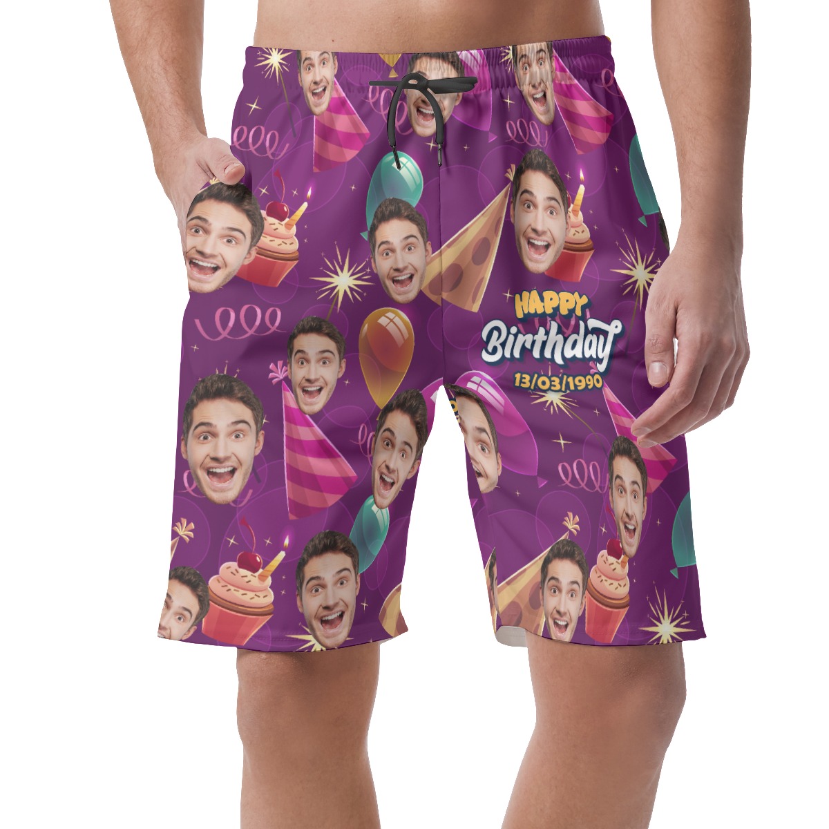 Funny Custom Birthday Hawaiian Shorts With Face And Date - variant image 1