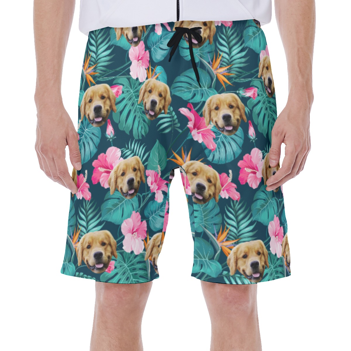 Funny Custom Dog Face With Tropical Hawaiian Swimwear For Men - variant image 1