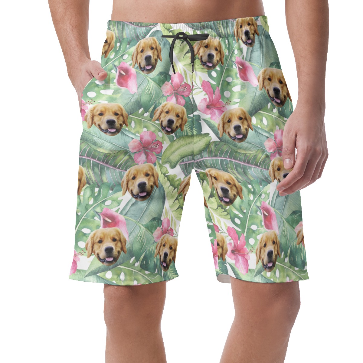 Funny Custom Tropical Hibicus Hawaiian Beach Shorts With Dog Face - variant image 1