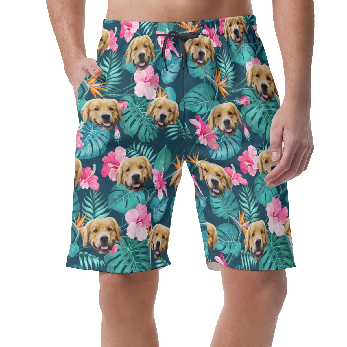 Customized Tropical Hibicus Hawaiian Beach Shorts With Dog Face - variant image 1