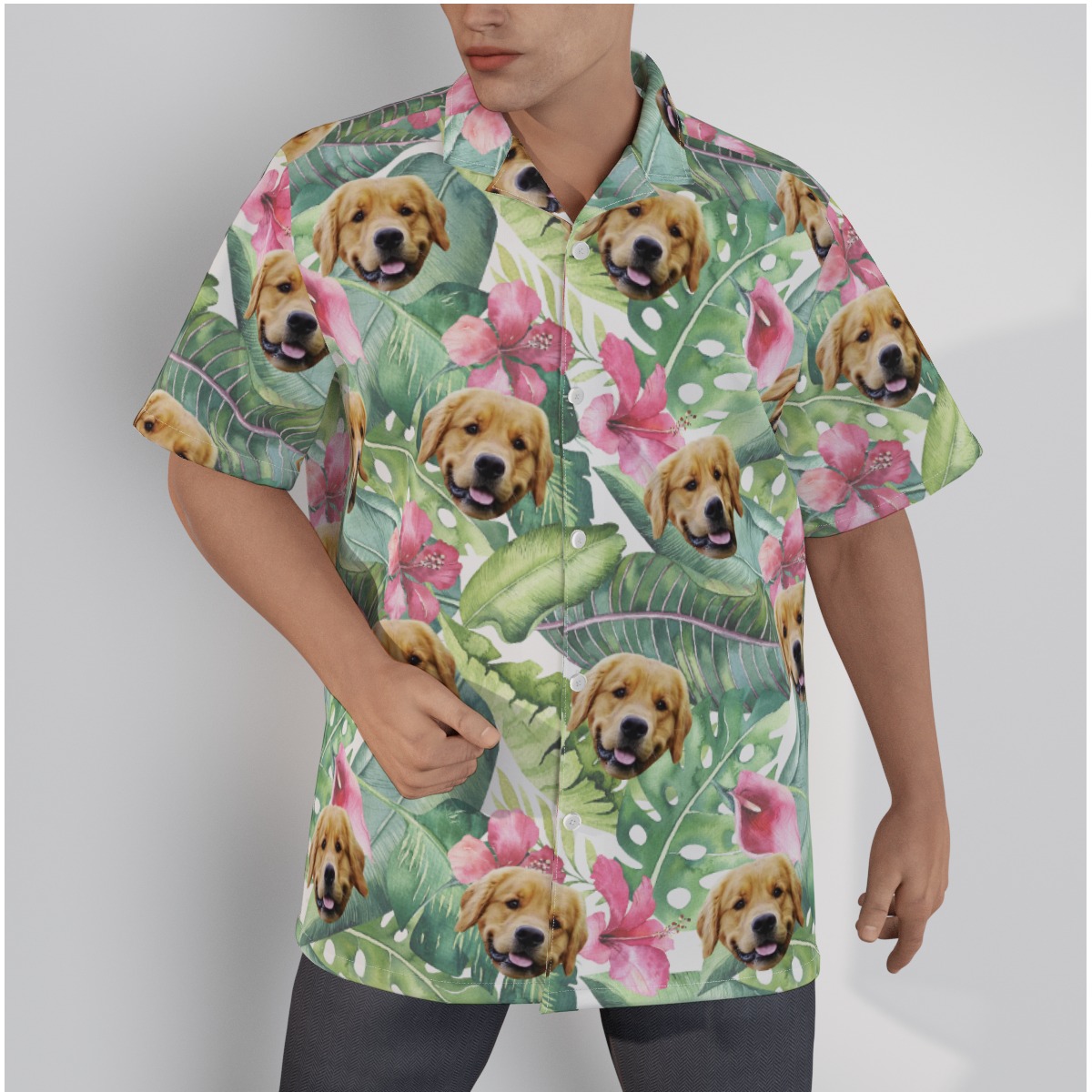 Tropical Hibicus Custom Dog Face Hawaiian Shirt For Men - variant image 1