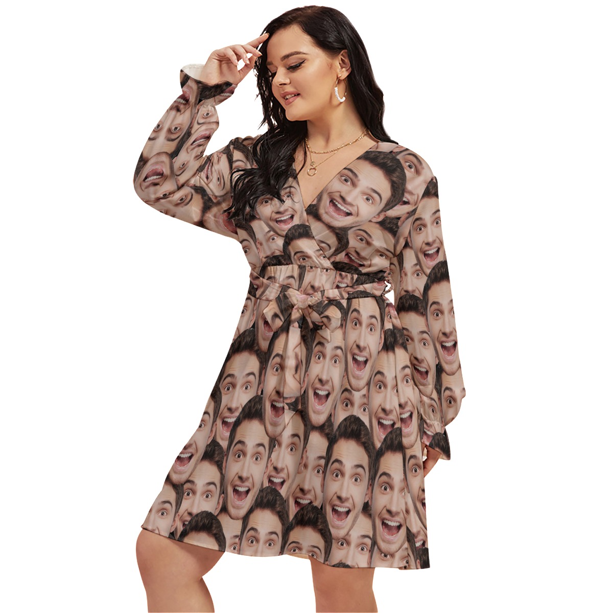 Face Personalized Hawaiian V-neck Oversized Dress - variant image 1