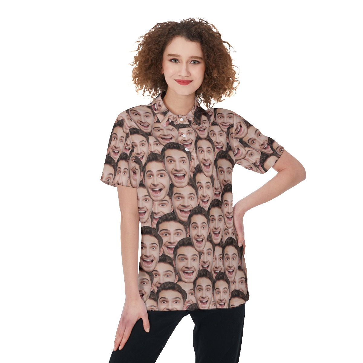 Women's Funny Custom Face Hawaiian Polo Shirt - variant image 1