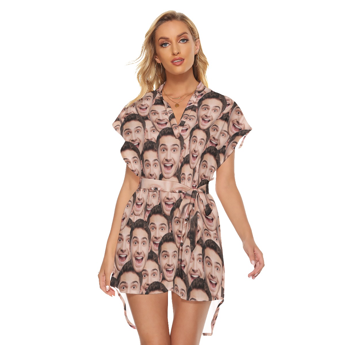 Women's Funny Face Customize Hawaiian Dress With Belt - variant image 1