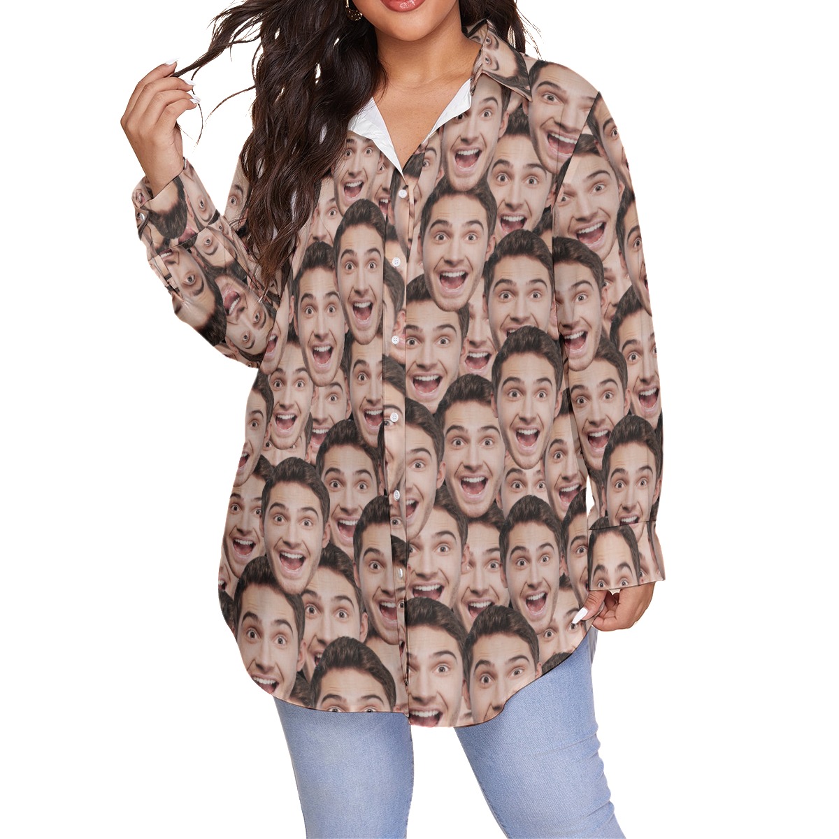 Women's Funny Custom Face Plus Size Hawaiian Shirt - variant image 1