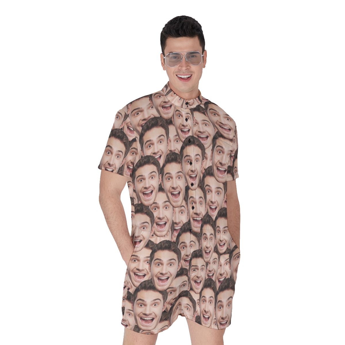 Unique Custom Funny Face Hawaiian Romper For Men - variant image 1