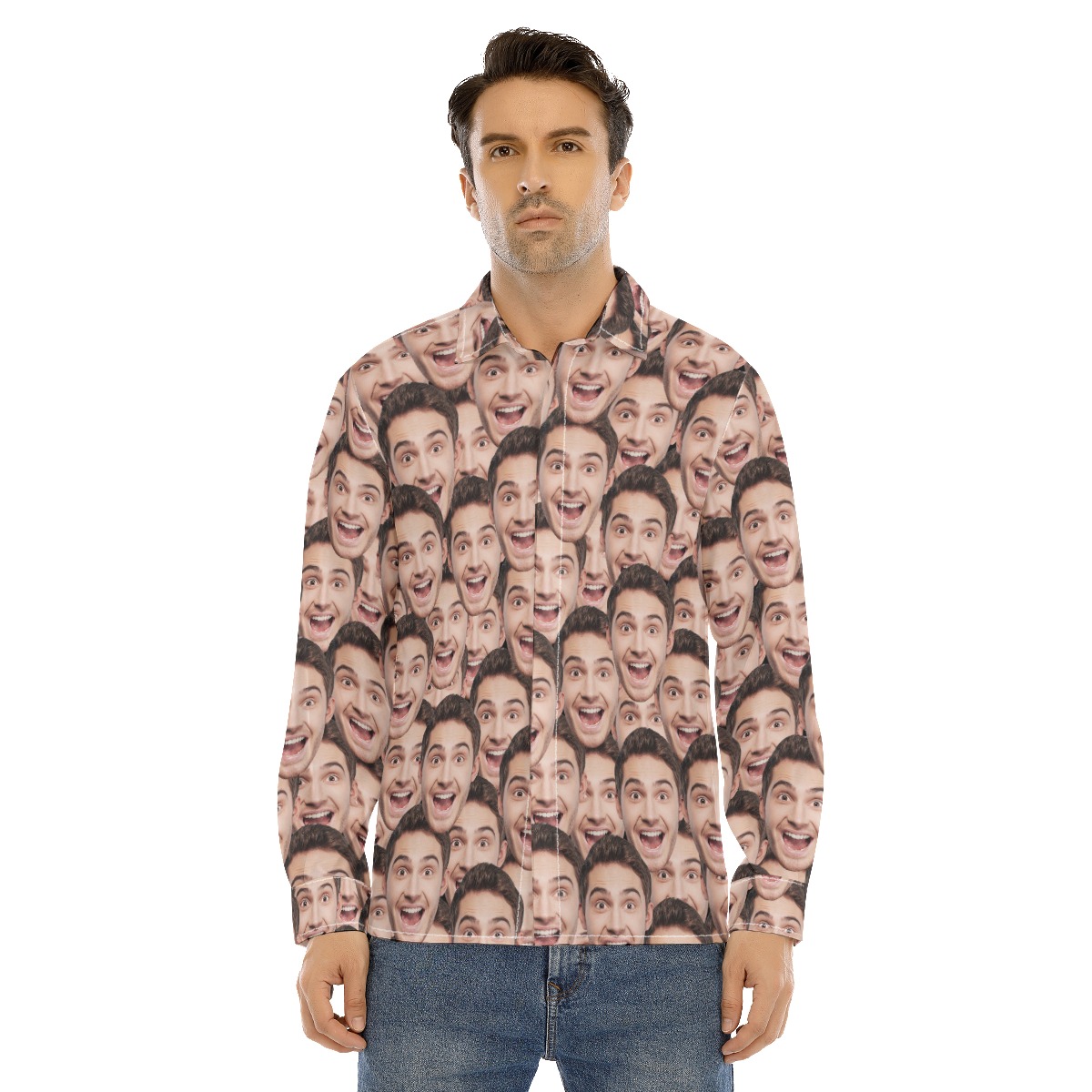 Men's Custom Face Funny Long Sleeve Hawaiian Shirt - variant image 1