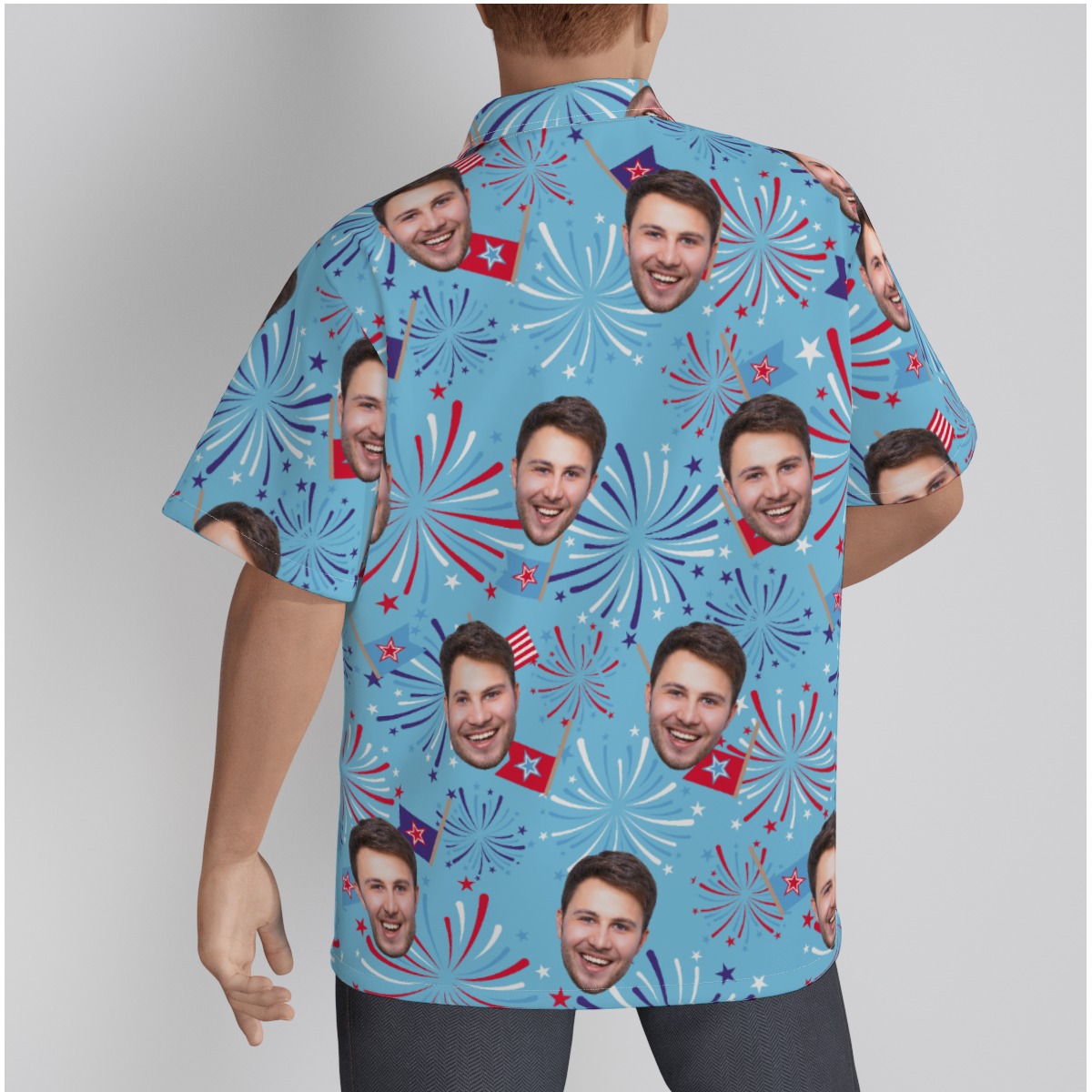 Firework Patriotic Men's Button Up Shirt With Custom Face