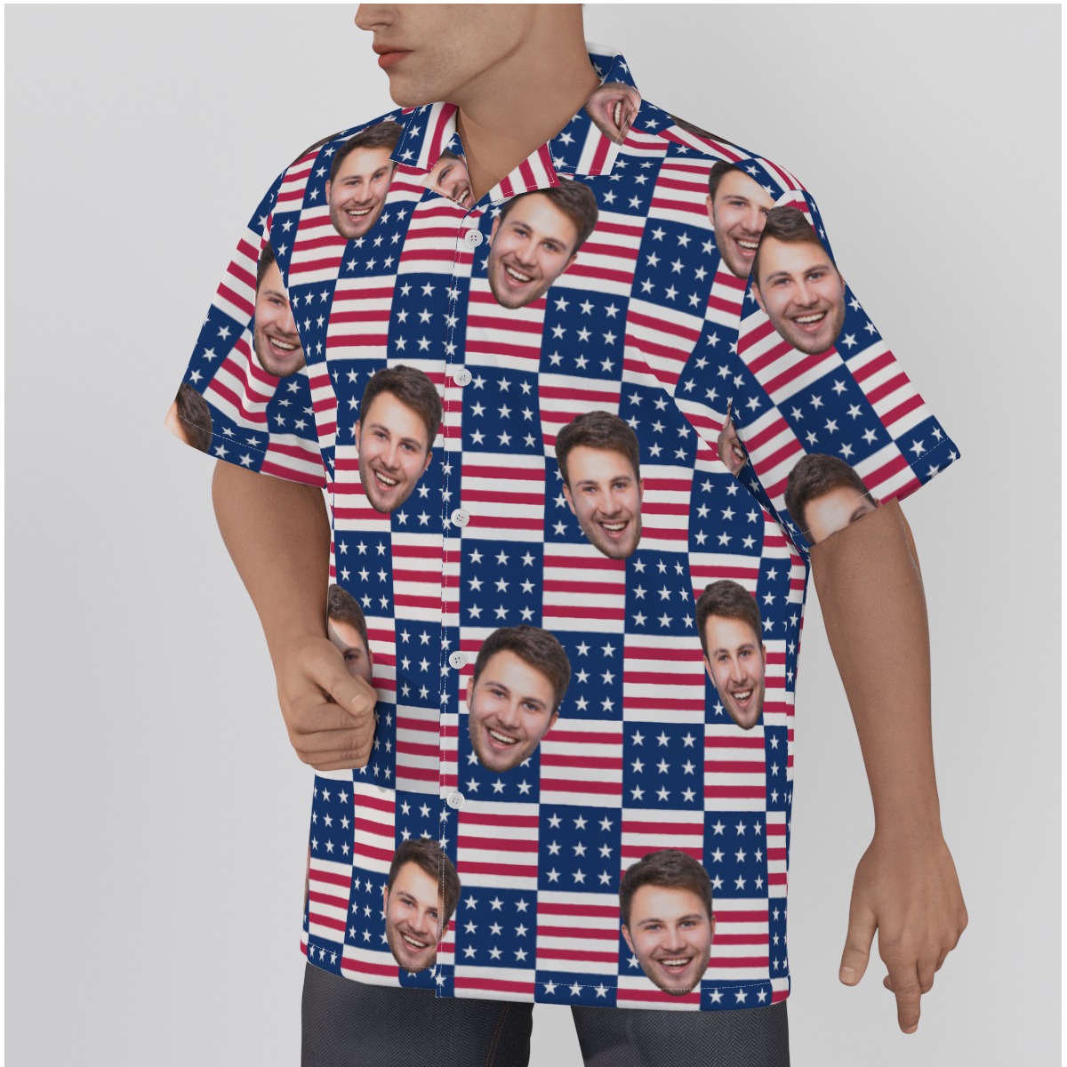 American Flag Hawaiian Shirt With Custom Multi Face
