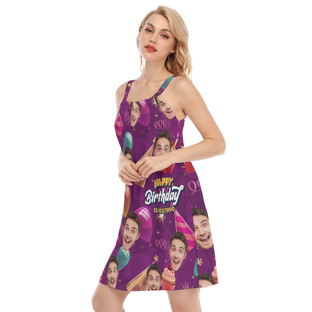 Funny Custom Face Happy Birthday Hawaiian Cami Dress