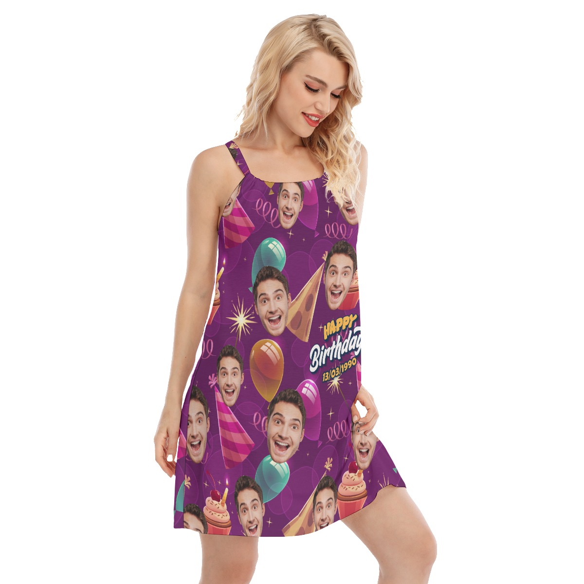Funny Custom Face Happy Birthday Hawaiian Cami Dress