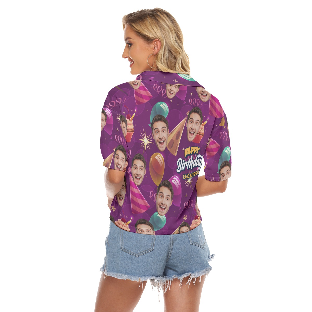 Custom Face Birthday Party Hawaiian Crop Top Shirt