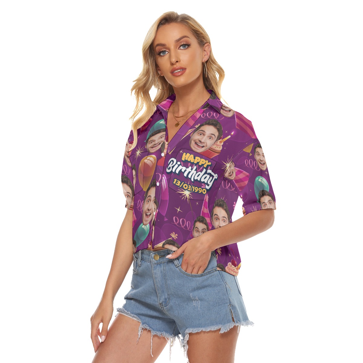Custom Face Birthday Party Hawaiian Crop Top Shirt