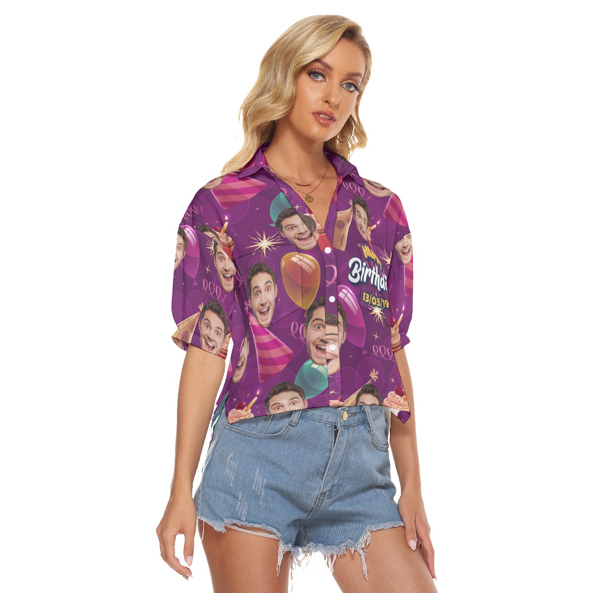 Custom Face Birthday Party Hawaiian Crop Top Shirt