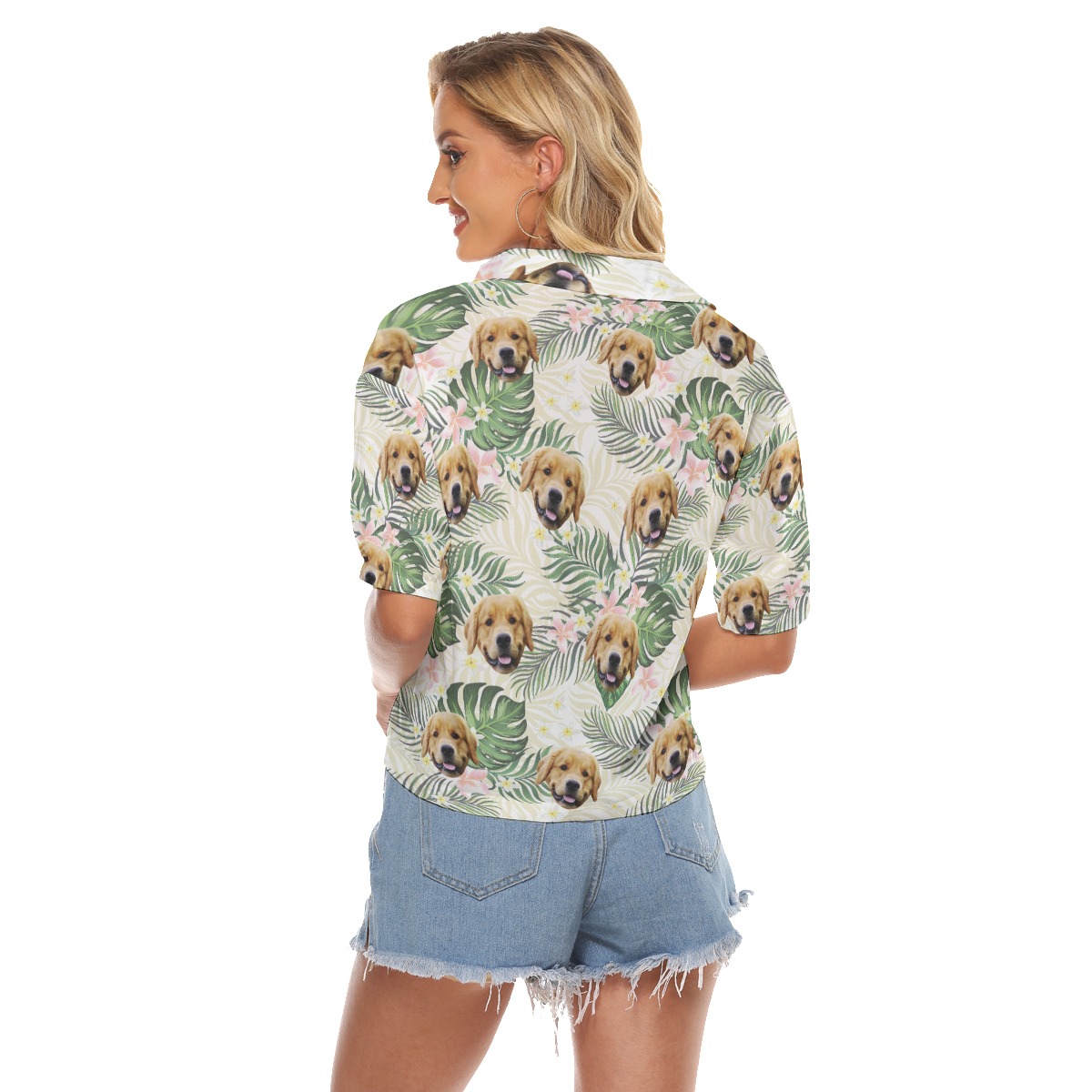 Funny Custom Pet Face Tropical Hawaiian Cropped Shirt