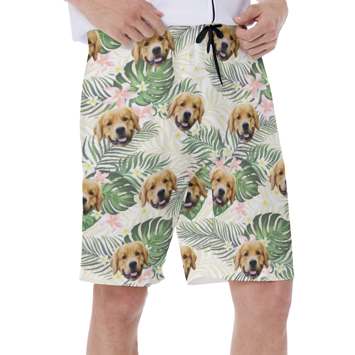 Unique Custom Pet Face Tropical Hawaiian Swim Trunks For Men