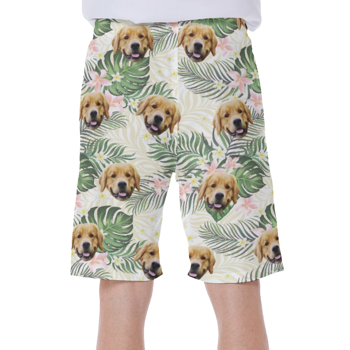Unique Custom Pet Face Tropical Hawaiian Swim Trunks For Men
