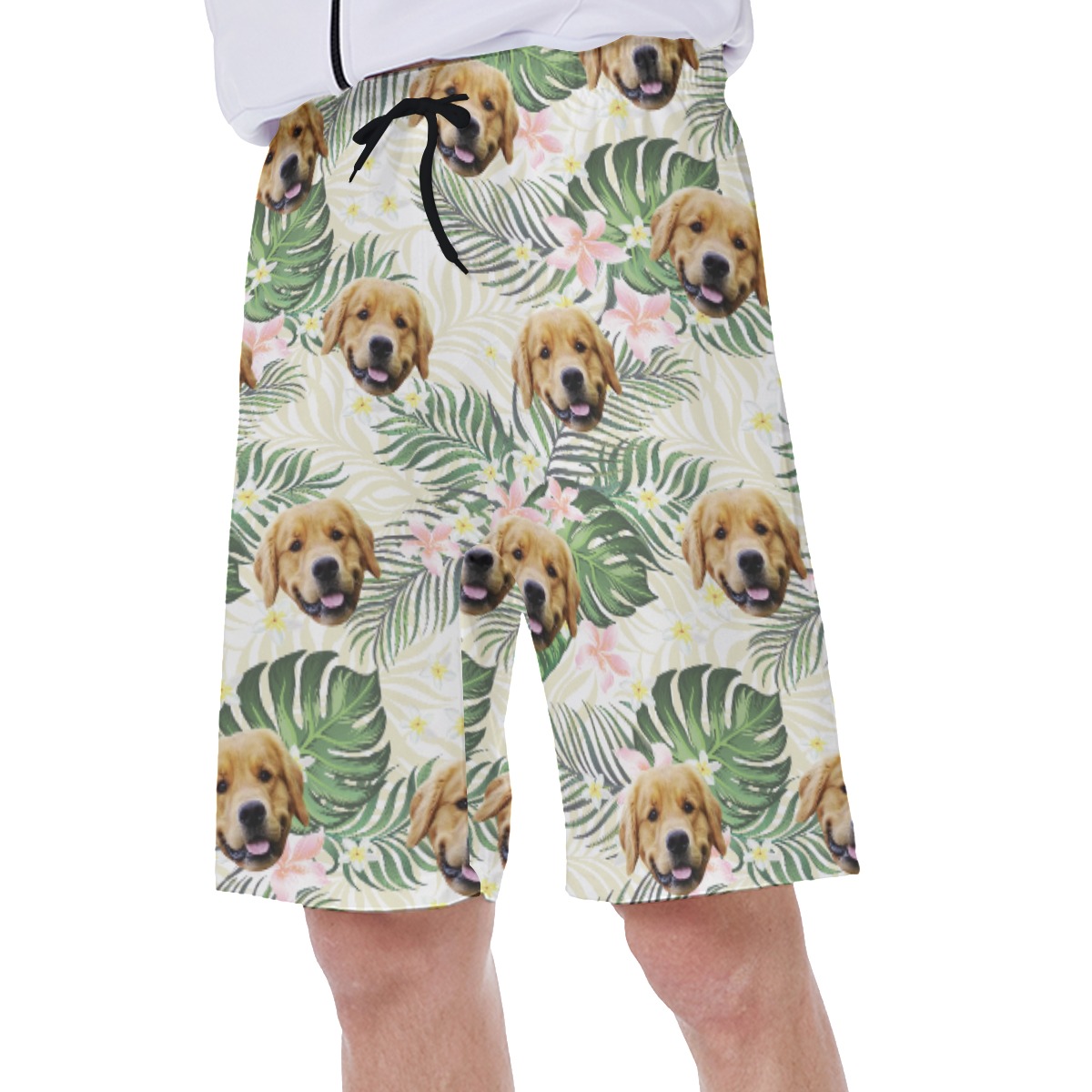 Unique Custom Pet Face Tropical Hawaiian Swim Trunks For Men