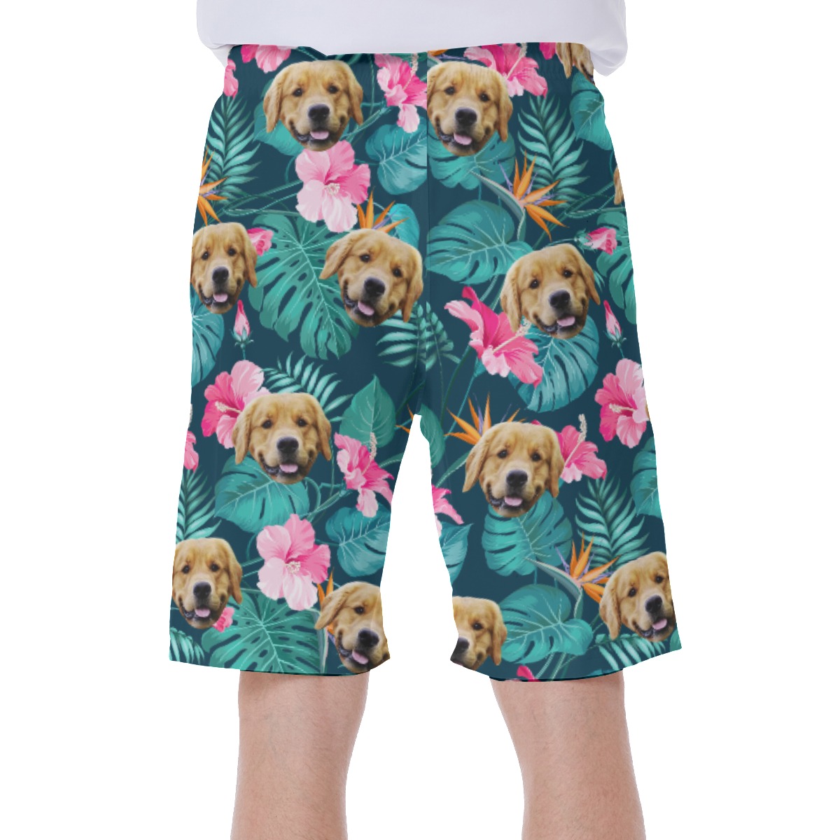 Funny Custom Dog Face With Tropical Hawaiian Swimwear For Men