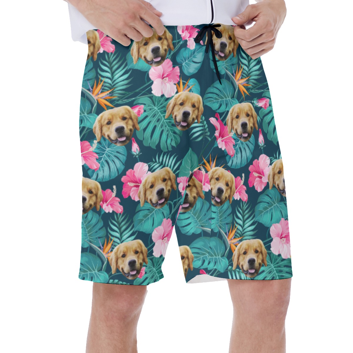 Funny Custom Dog Face With Tropical Hawaiian Swimwear For Men