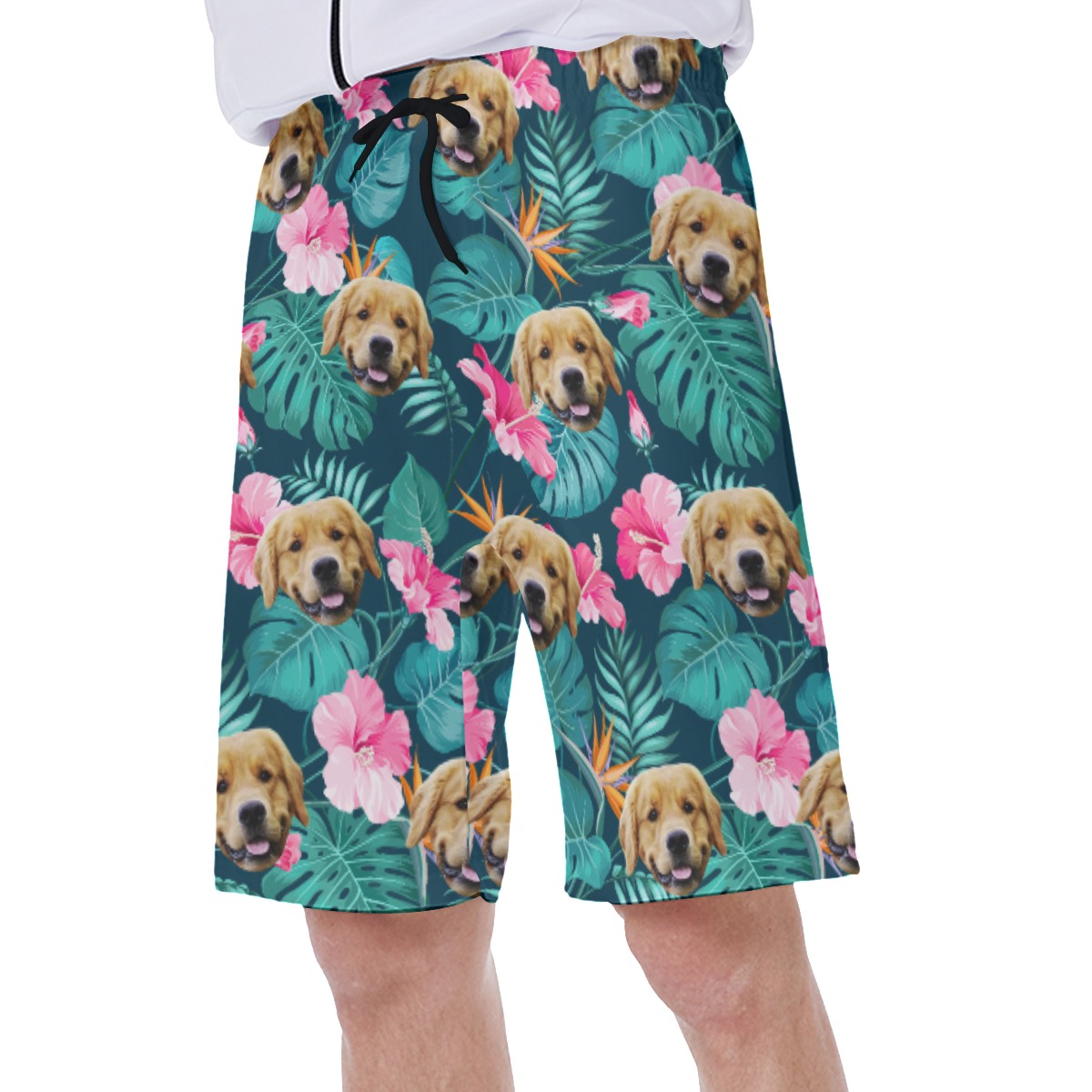Funny Custom Dog Face With Tropical Hawaiian Swimwear For Men