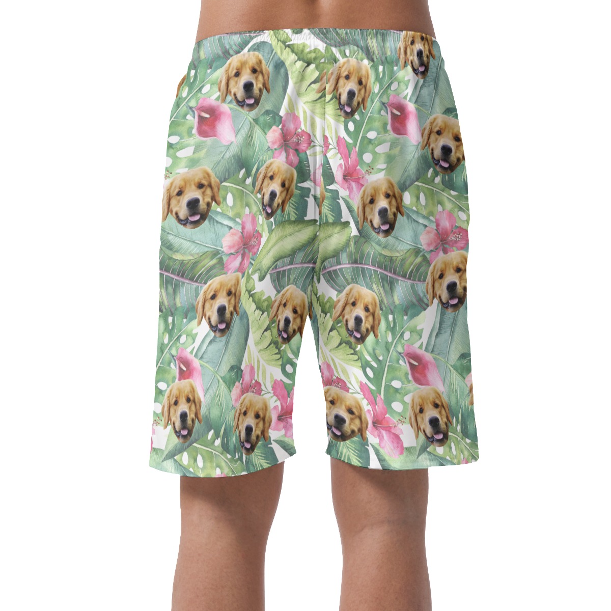 Funny Custom Tropical Hibicus Hawaiian Beach Shorts With Dog Face