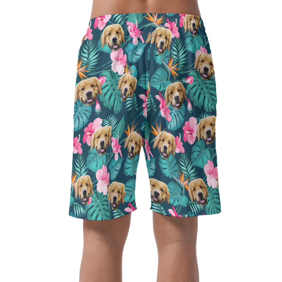 Customized Tropical Hibicus Hawaiian Beach Shorts With Dog Face