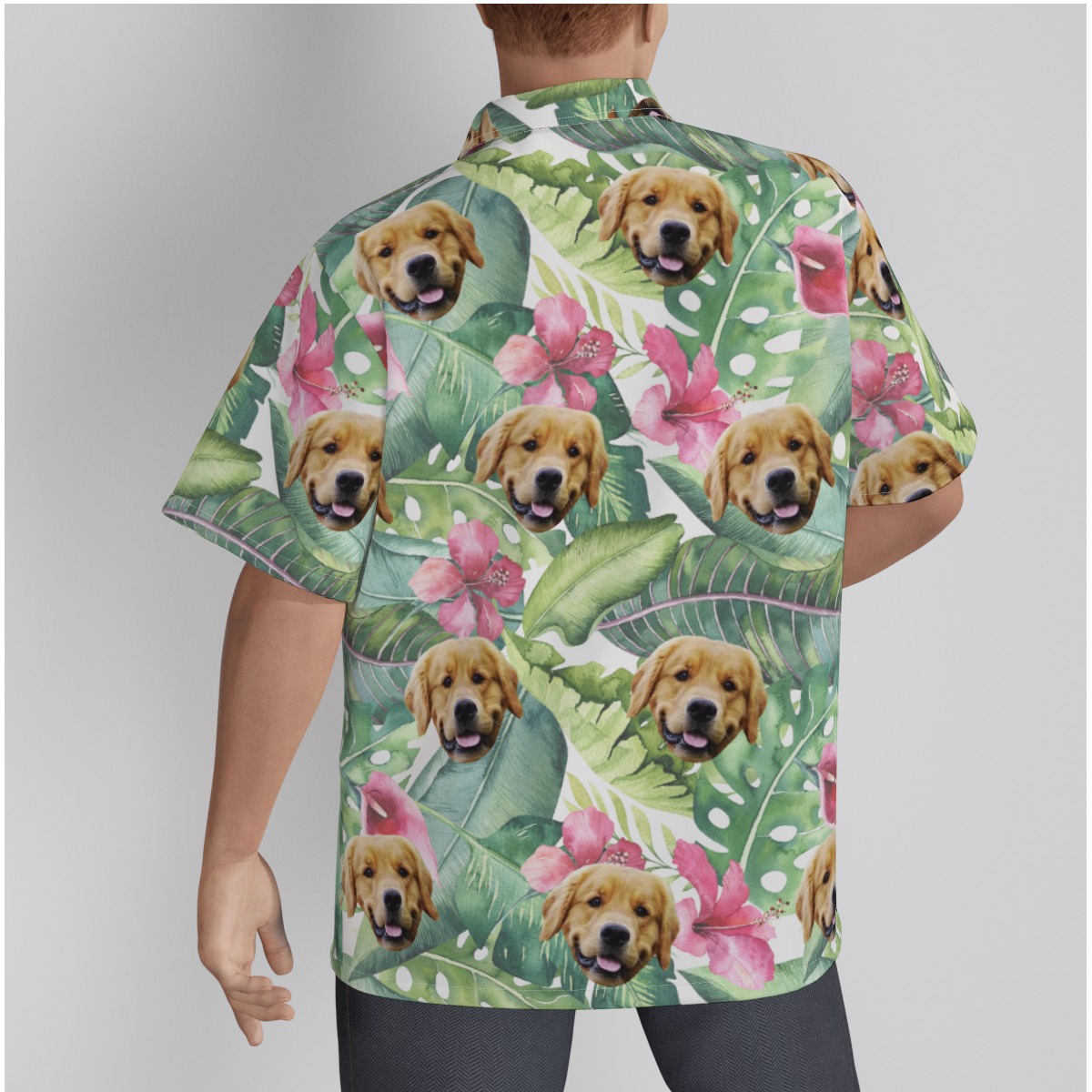 Tropical Hibicus Custom Dog Face Hawaiian Shirt For Men
