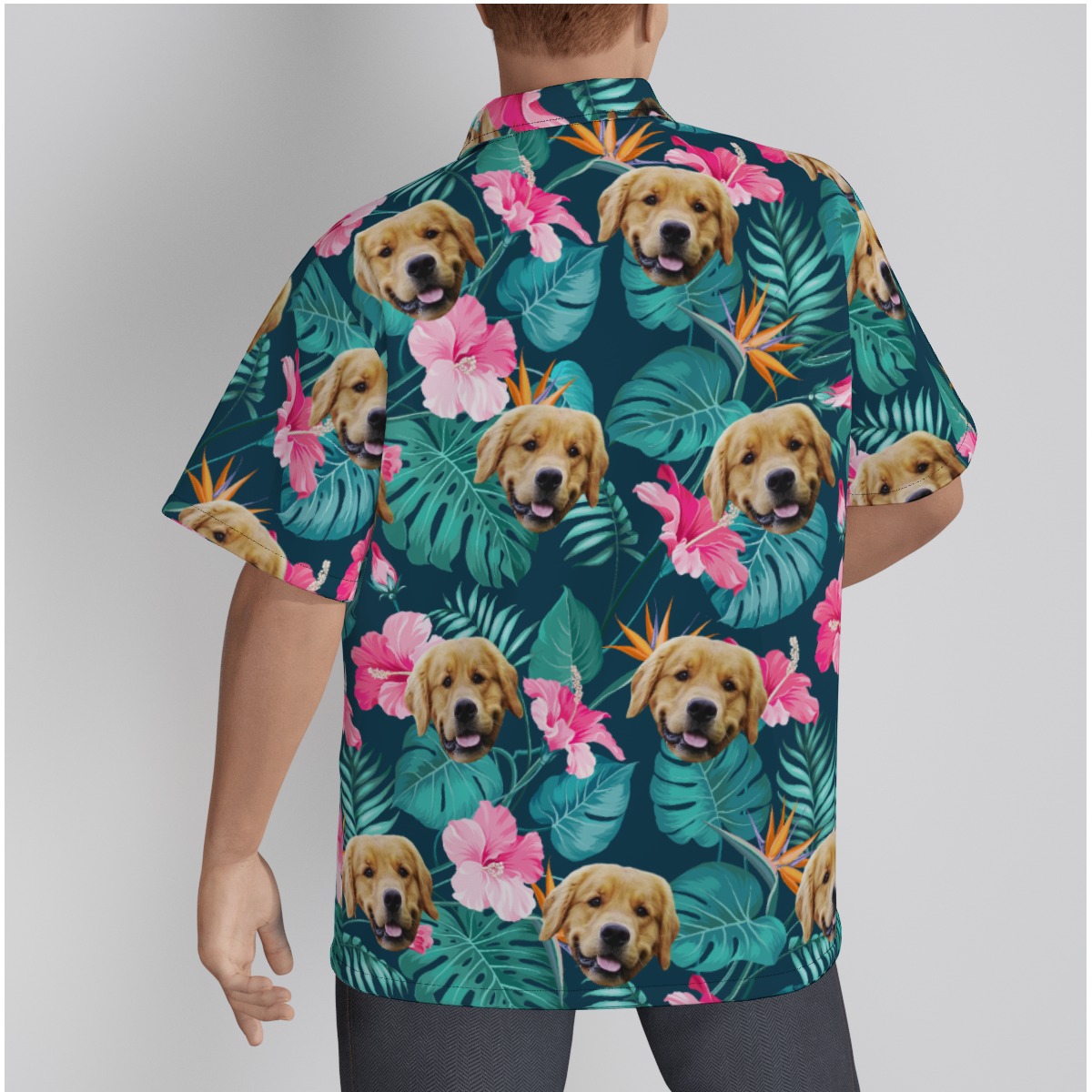 Floral Hibicus Custom Dog Face Men's Hawaiian Shirt