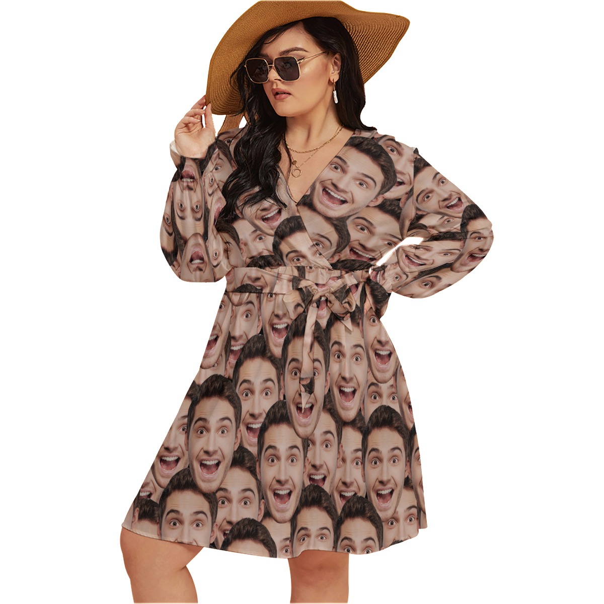 Face Personalized Hawaiian V-neck Oversized Dress