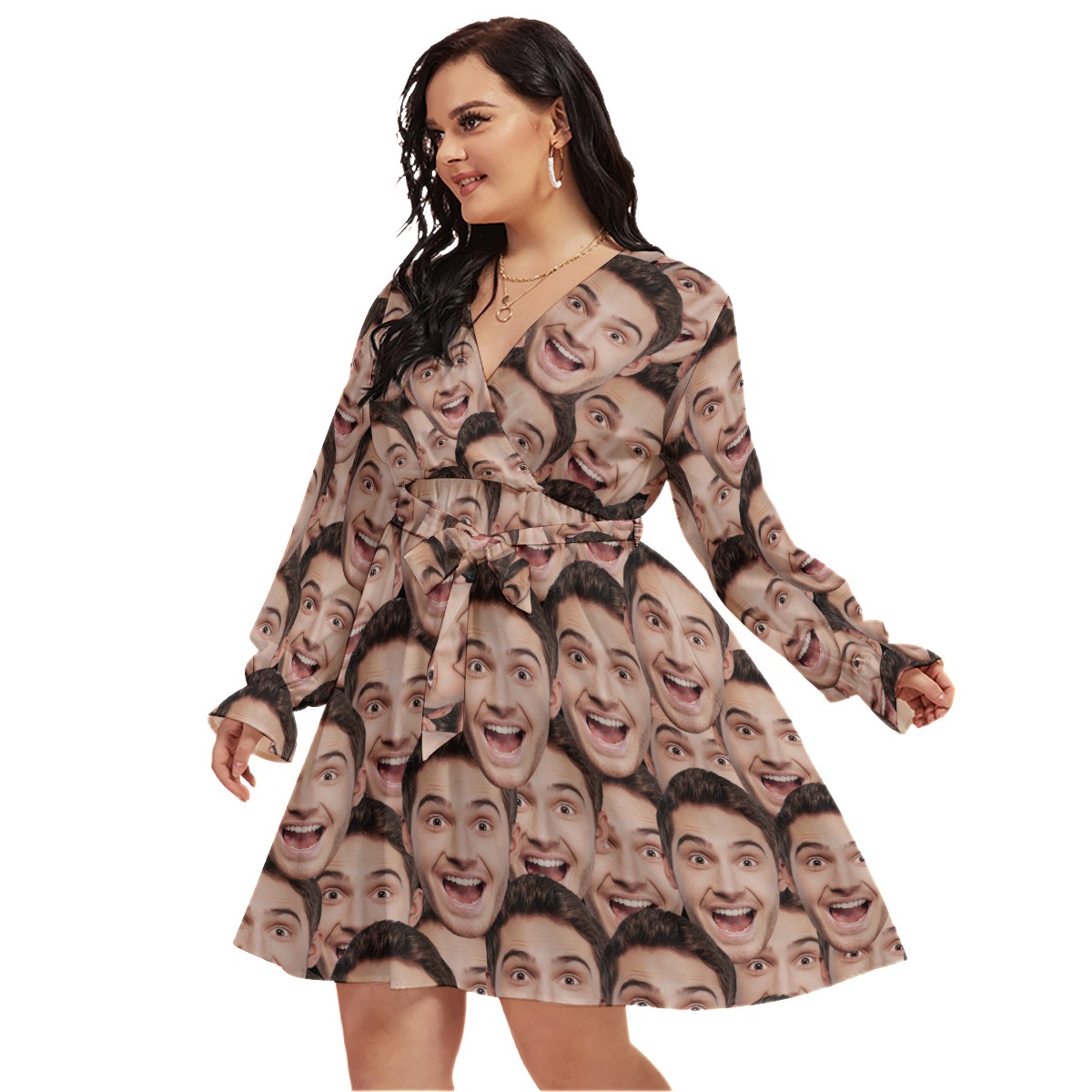 Face Personalized Hawaiian V-neck Oversized Dress