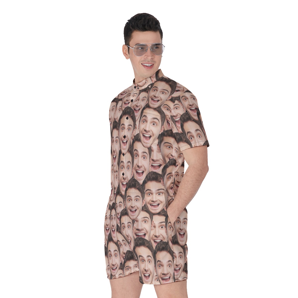 Unique Custom Funny Face Hawaiian Romper For Men