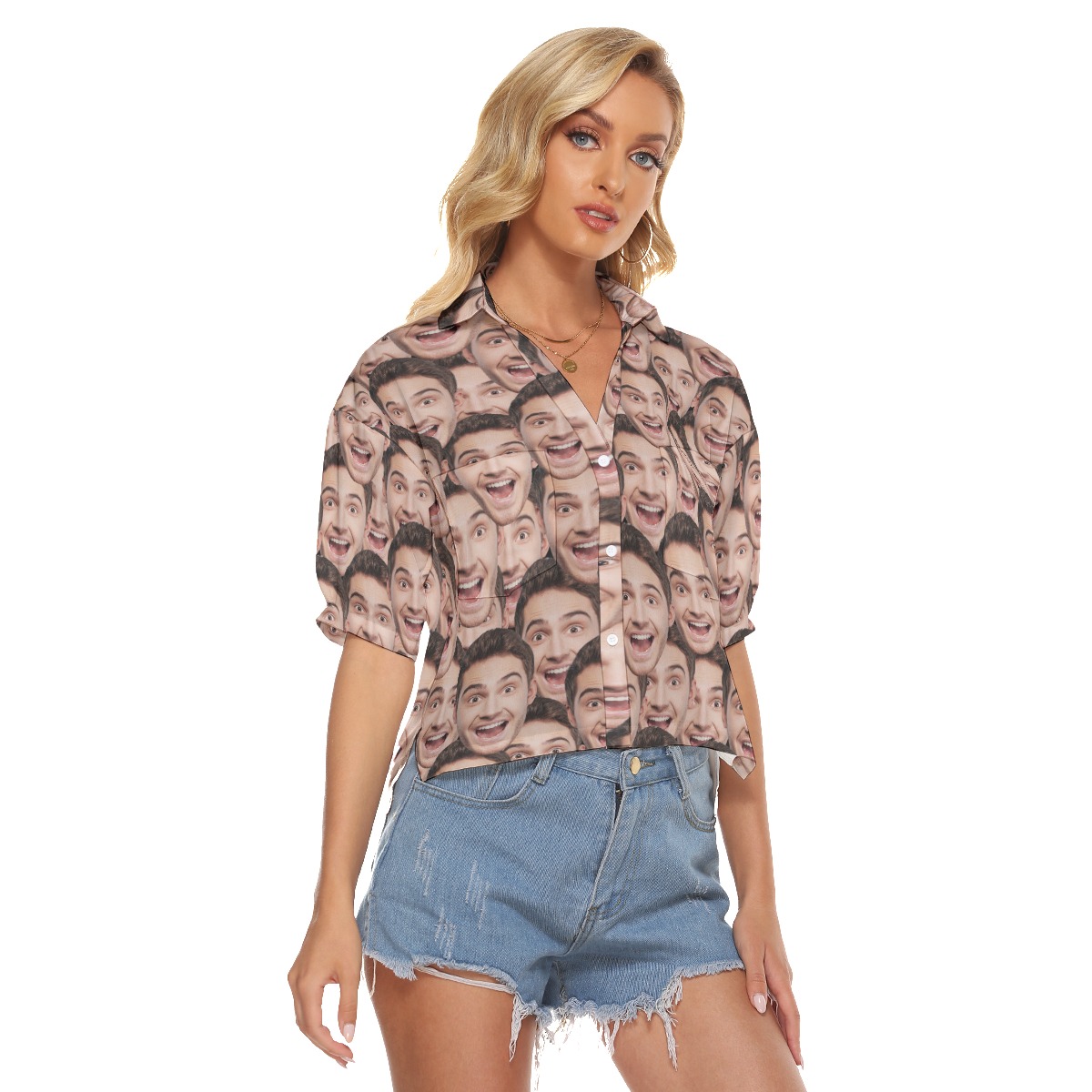 Funny Custom Face Crop Top Hawaiian Shirt For Women
