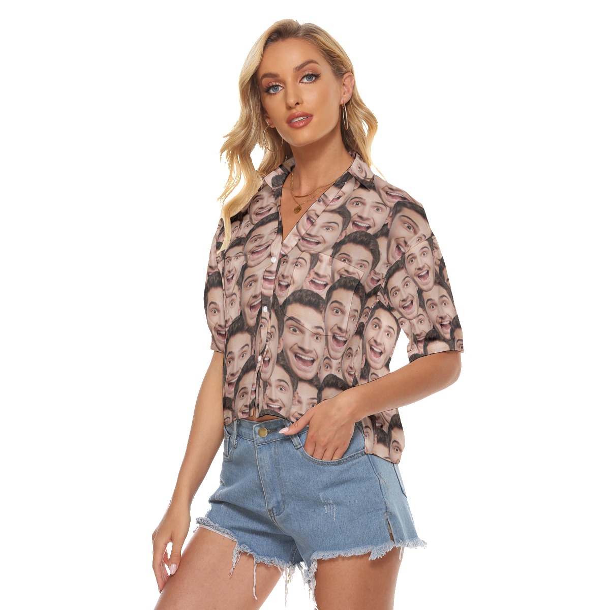 Funny Custom Face Crop Top Hawaiian Shirt For Women