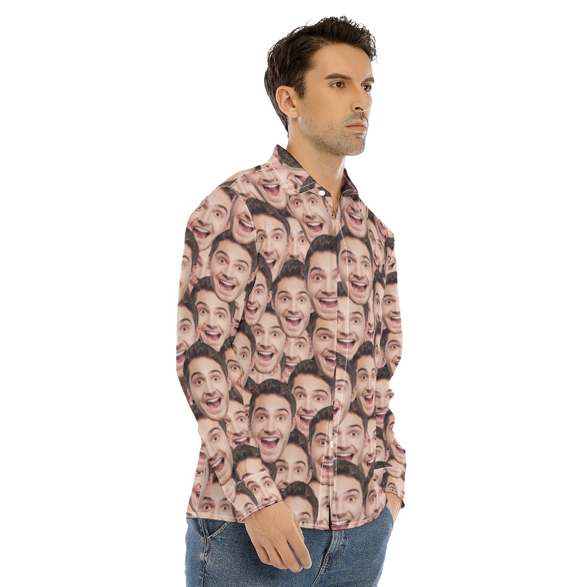 Men's Custom Face Funny Long Sleeve Hawaiian Shirt