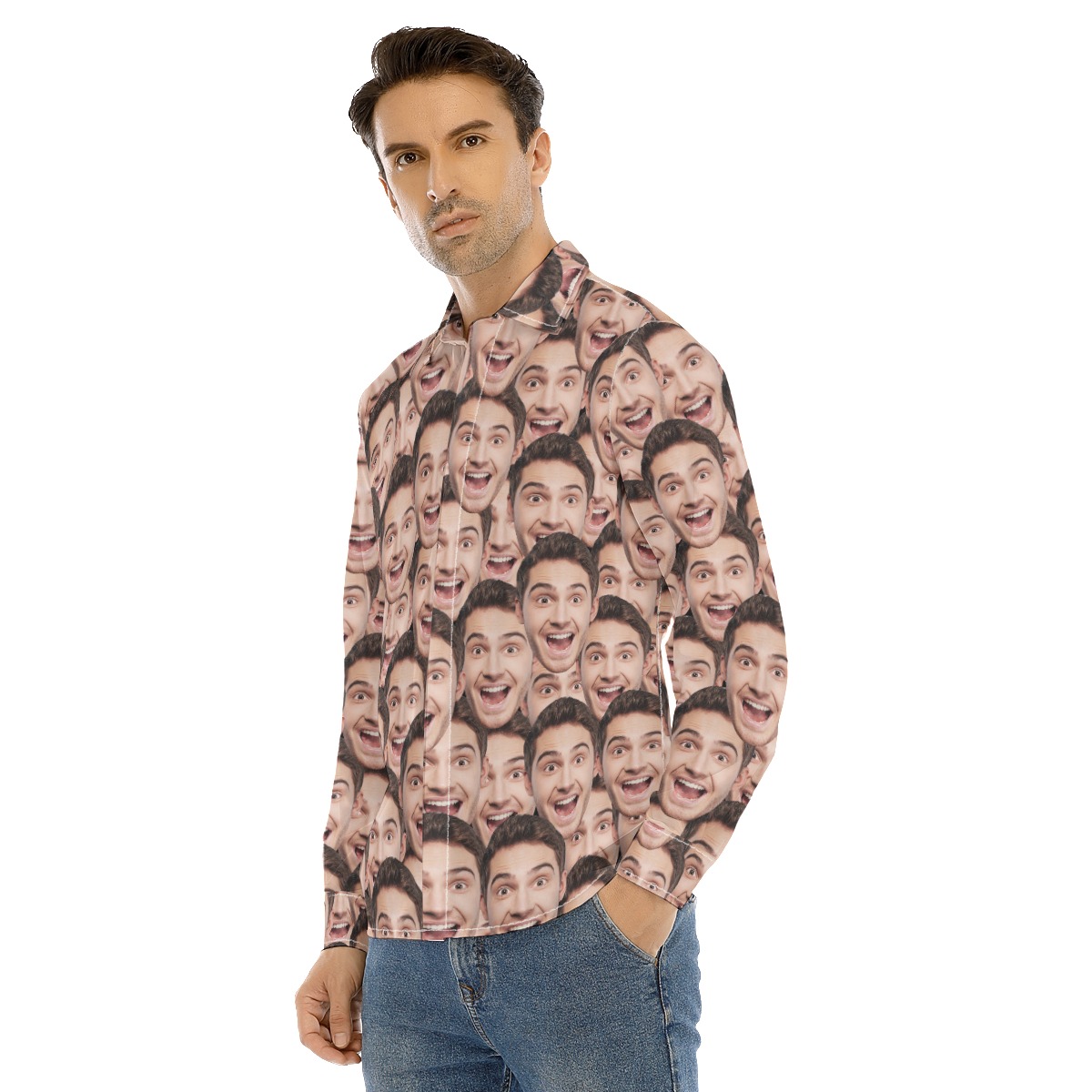Men's Custom Face Funny Long Sleeve Hawaiian Shirt