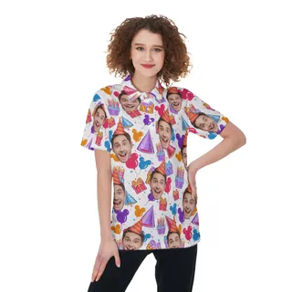 Women's Custom Face Hawaiian Polo Shirt For Birthday
