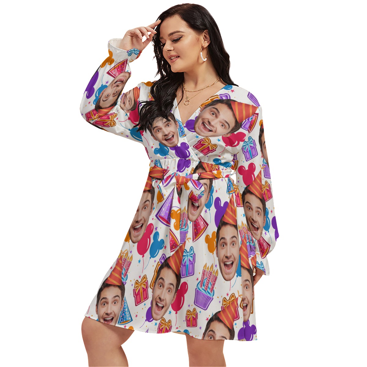 Happy Birthday Personalized Hawaiian V-neck Oversized Dress - variant image 1