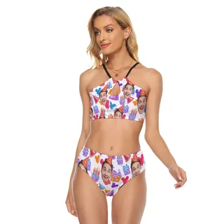 Custom Face Birthday Hawaiian Two-piece Swimsuit For Women