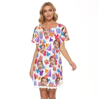 Custom Face Birthday Hawaiian Lace Dress For Women