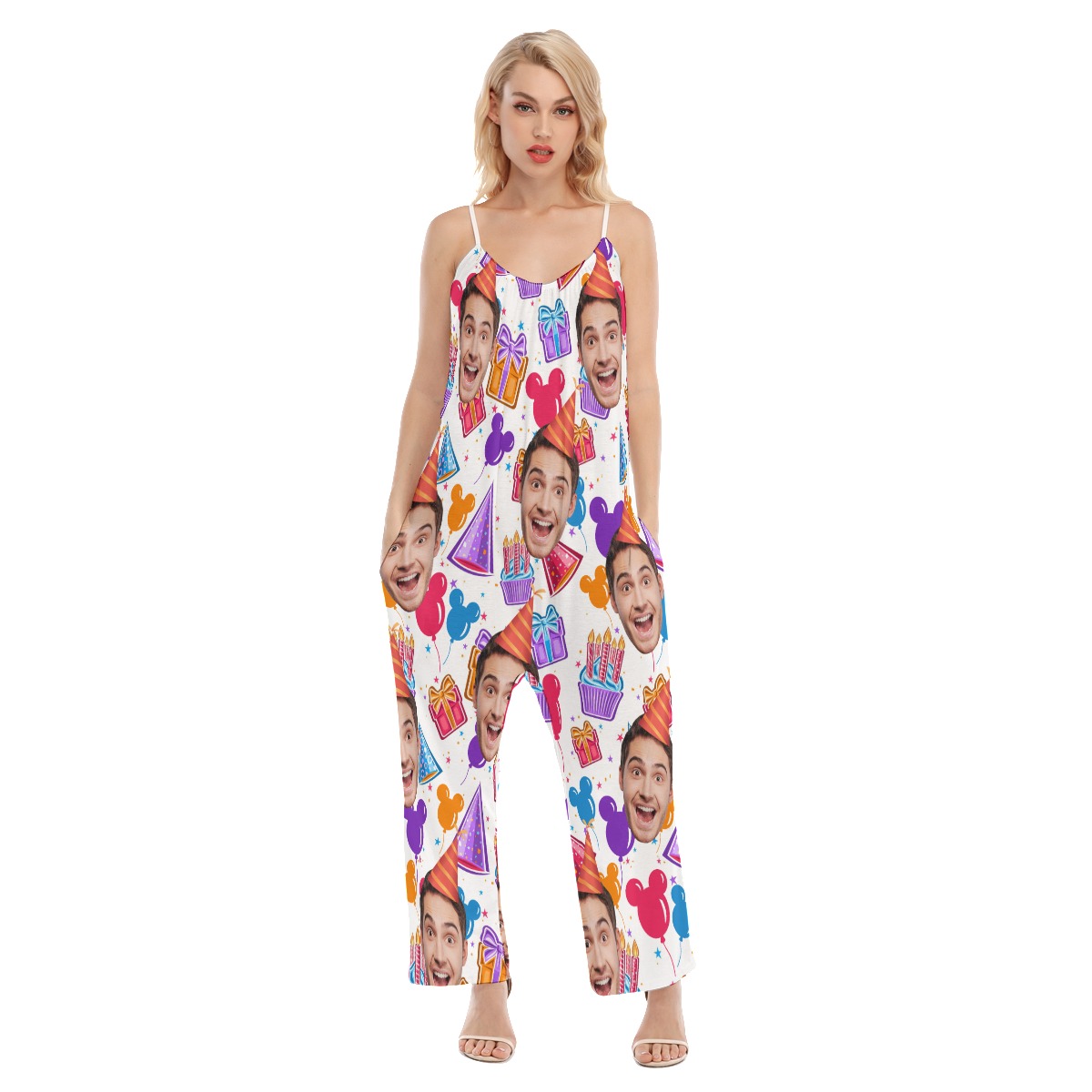 Custom Face Happy Birthday Women's Hawaiian Jumpsuit - variant image 1